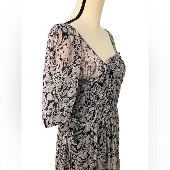 Anthropologie Squareneck Smocked Puff Sleeve Midi Dress Sz M Black White Cottage - Picture 10 of 16